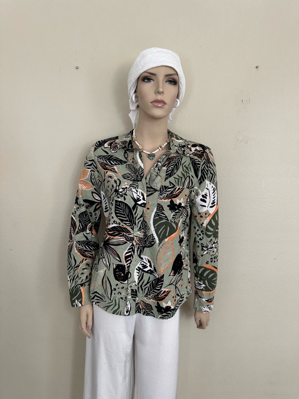 Olive Green Tropical Print Button-Down Shirt by Blue Soul